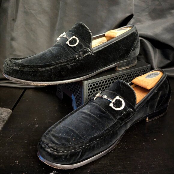 Salvatore Ferragamo Black Velvet Gancini Bit Loafers Men’s Size 11 D main image 6